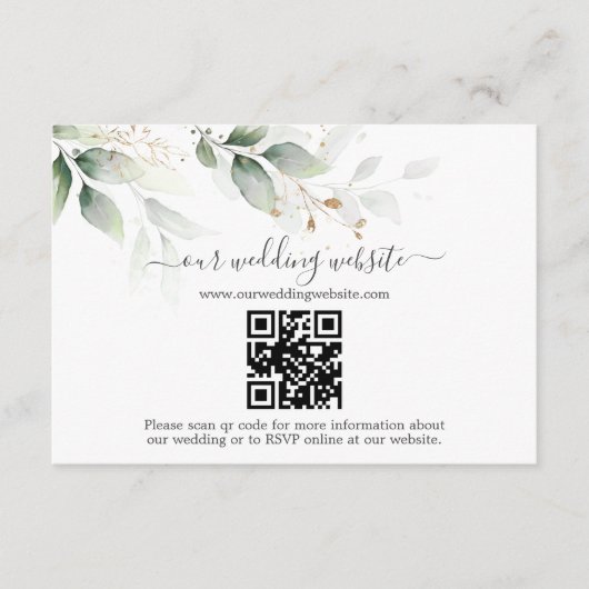 Elegante groene goud  Eucalyptus QR-code bruiloft  Informatiekaartje (Voorkant)