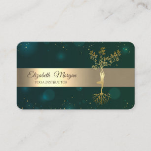 Elegante Groene Gouden Boom Yoga-instructeur Visitekaartje