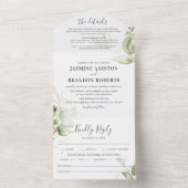 Elegante groene & gouden bruiloft all in one uitnodiging (Binnen)