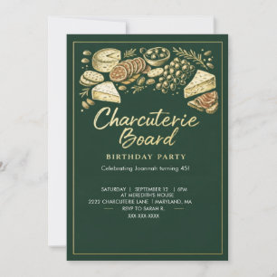 Elegante groene & gouden charcuterie bord verjaard kaart