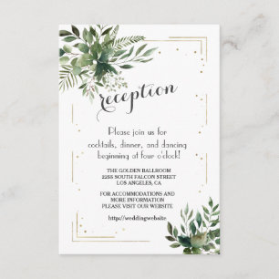 Elegante groene gouden confetti huwelijksdetails informatiekaartje