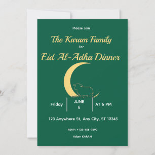 Elegante groene gouden Eid-al-adha-diner  Kaart