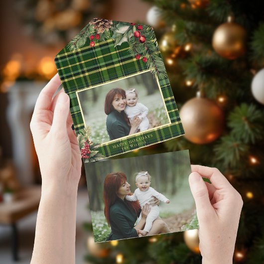 Elegante groene/gouden folie geplakt Holly foto All In One Uitnodiging