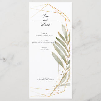 Elegante Groene Gouden Geometrische Trouwmenu Kaar Menu