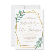 Elegante groene gouden geometrische trouwuitnodigi