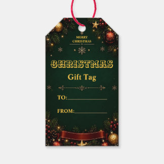 Elegante groene gouden kerstcadeautag cadeaulabel