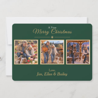 Elegante groene gouden kerstkaart met 3 foto's voo