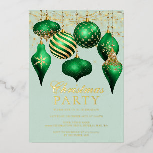 Elegante groene gouden kerstparty-versiering folie uitnodiging