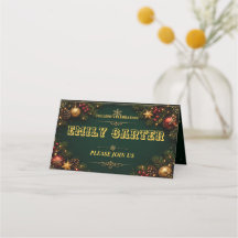 Elegante groene gouden kerstplaatskaart