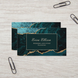 Elegante groene gouden marmeren trouwplanner visitekaartje