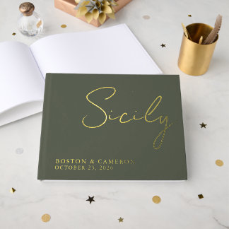 Elegante groene gouden minimalistische moderne Ita Gastenboek