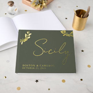 Elegante groene gouden minimalistische olijven Ita Gastenboek