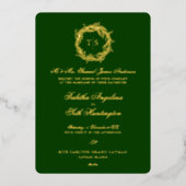 Elegante groene gouden monogram bruiloft folie uitnodiging (Voorkant)