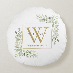 Elegante groene gouden monogram rond kussen