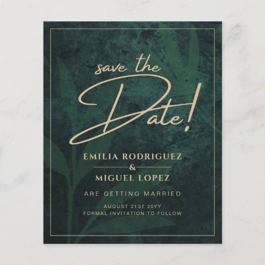 Elegante groene gouden save-the-date QR-code RSVP  (Voorkant)