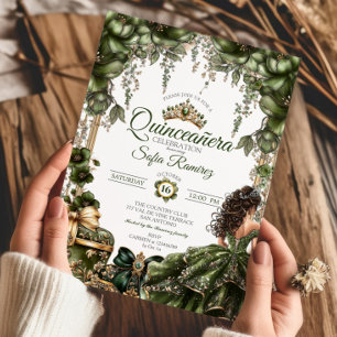 Elegante groene gouden tiara bloemstuk Quinceañera Kaart