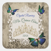Elegante groene gouden tiara feestfavor Quinceaner Vierkante Sticker (Voorkant)