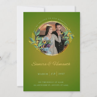 Elegante groene & gouden trouwuitnodiging | Maatwe Kaart