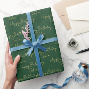 Elegante groene gouden verjaardagswens gepersonali cadeaupapier