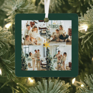 Elegante groene & Gouden vrolijk kerstfeest foto's Metalen Ornament