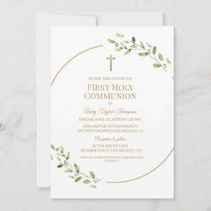 Elegante groene goudkruis Eerste Heilige Communie  Kaart