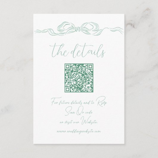 Elegante groene hand getekend boog QR Code Details Informatiekaartje (Voorkant)