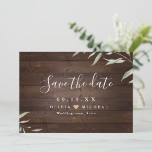 Elegante groene houten county rustieke bewaar de d save the date