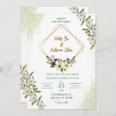 Elegante groene huwelijksuitnodiging: Natuur-geïns Kaart (Voorkant / Achterkant)