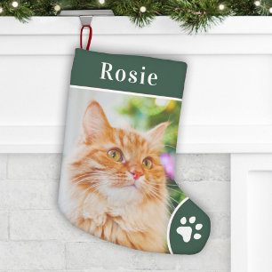 Elegante groene katteliefhebber foto- en naamcadea kleine kerstsok