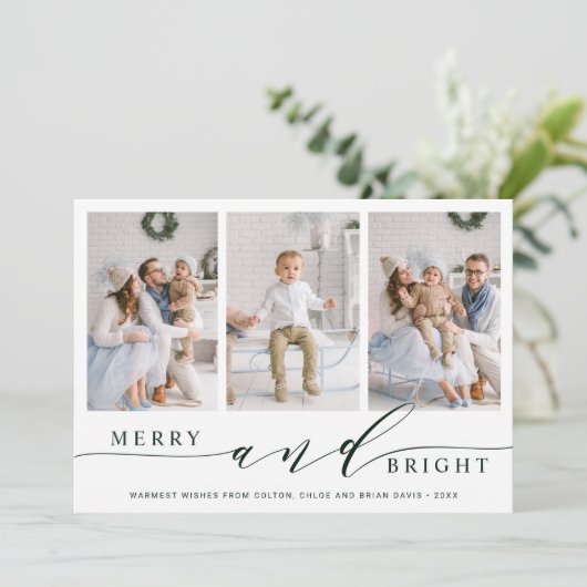 Elegante groene Kerst- en Nieuwjaarskaart met 3 fo Feestdagenkaart (Staand voorkant)