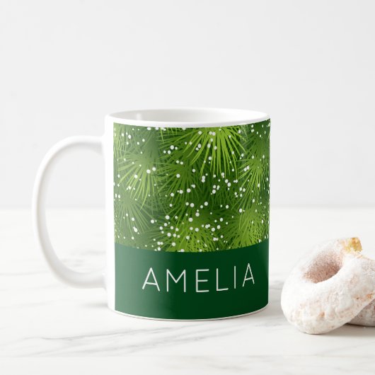 Elegante groene Kerst gepersonaliseerde mok (Met donut)