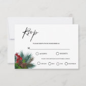 Elegante groene kerstbruiloft RSVP kaartje (Voorkant)