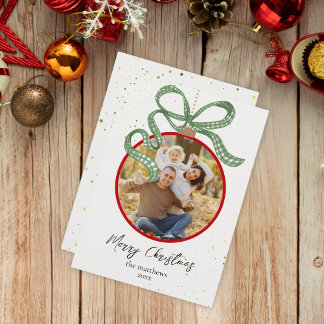 Elegante groene lint foto kerstkaart