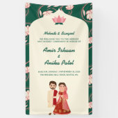 Elegante Groene Lotus Lantaarns Mehndi Sanget Indi Spandoek (Verticaal)