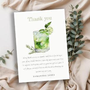 Elegante Groene Margarita Cocktail Bruidsfeest Bedankkaart