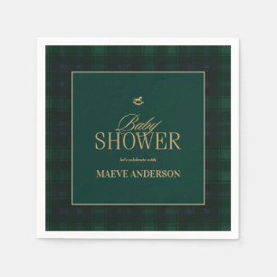 Elegante groene marinegoud geruite tartan babyborr servet