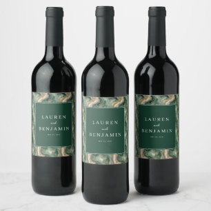 Elegante groene marmeren huwelijks wijnlabels wijn etiket
