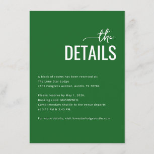 Elegante groene minimalistische details informatiekaartje