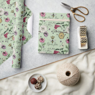 Elegante groene Moederdag Queen Bee and Flowers Cadeaupapier