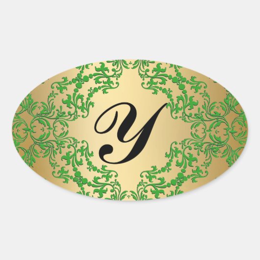 Elegante  Groene Monogram Gouden Seal Sticker (Voorkant)
