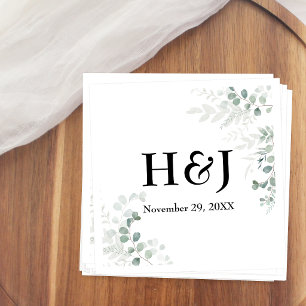 Elegante groene monogrammen en datum servet
