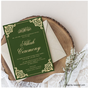 Elegante Groene Nikah Islamitische Moslim Bruiloft Kaart