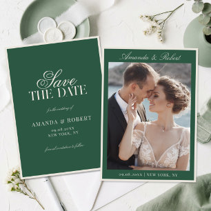 Elegante groene oude-metro foto trouwfoto save the date