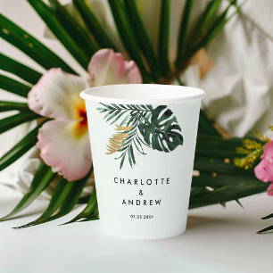 Elegante, groene palm, goud (imitatie) papieren bekers