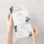 Elegante, groene palm, gouden (imitatie) rand all in one uitnodiging (Afscheurbaar)