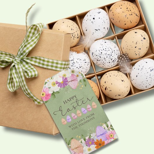 Elegante groene pastel Wildflowers Happy Easter Cadeaulabel