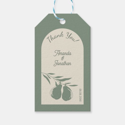 Elegante groene peer bruiloft dank u cadeaulabel (Voorkant)
