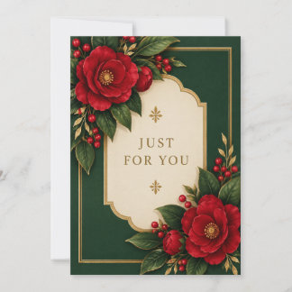 Elegante groene & rode bloemkaart kaart