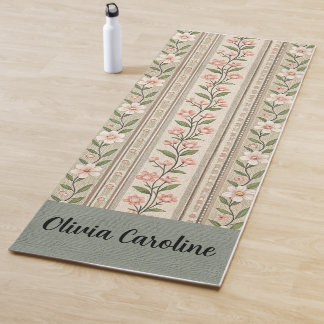 Elegante groene roze bloem - Bewerkbare naam Yogamat