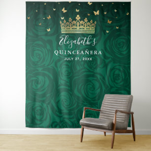 Elegante groene roze gouden zwarte verjaardagsfoto wandkleed